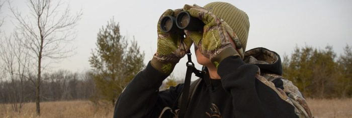 Using binoculars to find shed deer antlers