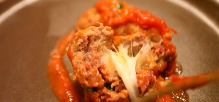 Cheese stuffed venison meatballs