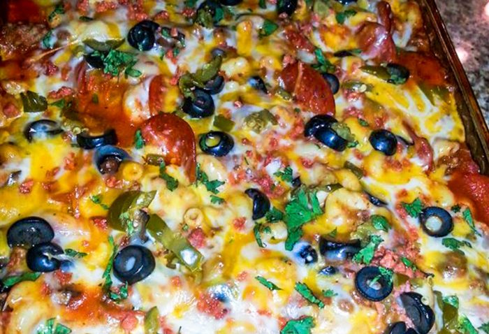 Pizza pasta with ground venison