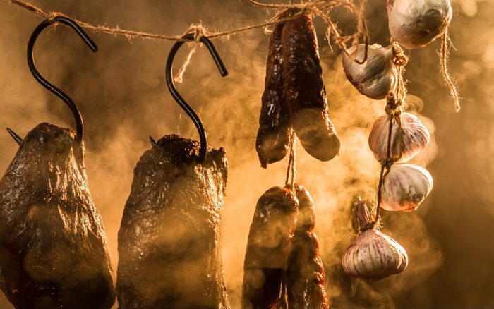Venison cuts in a smokehouse