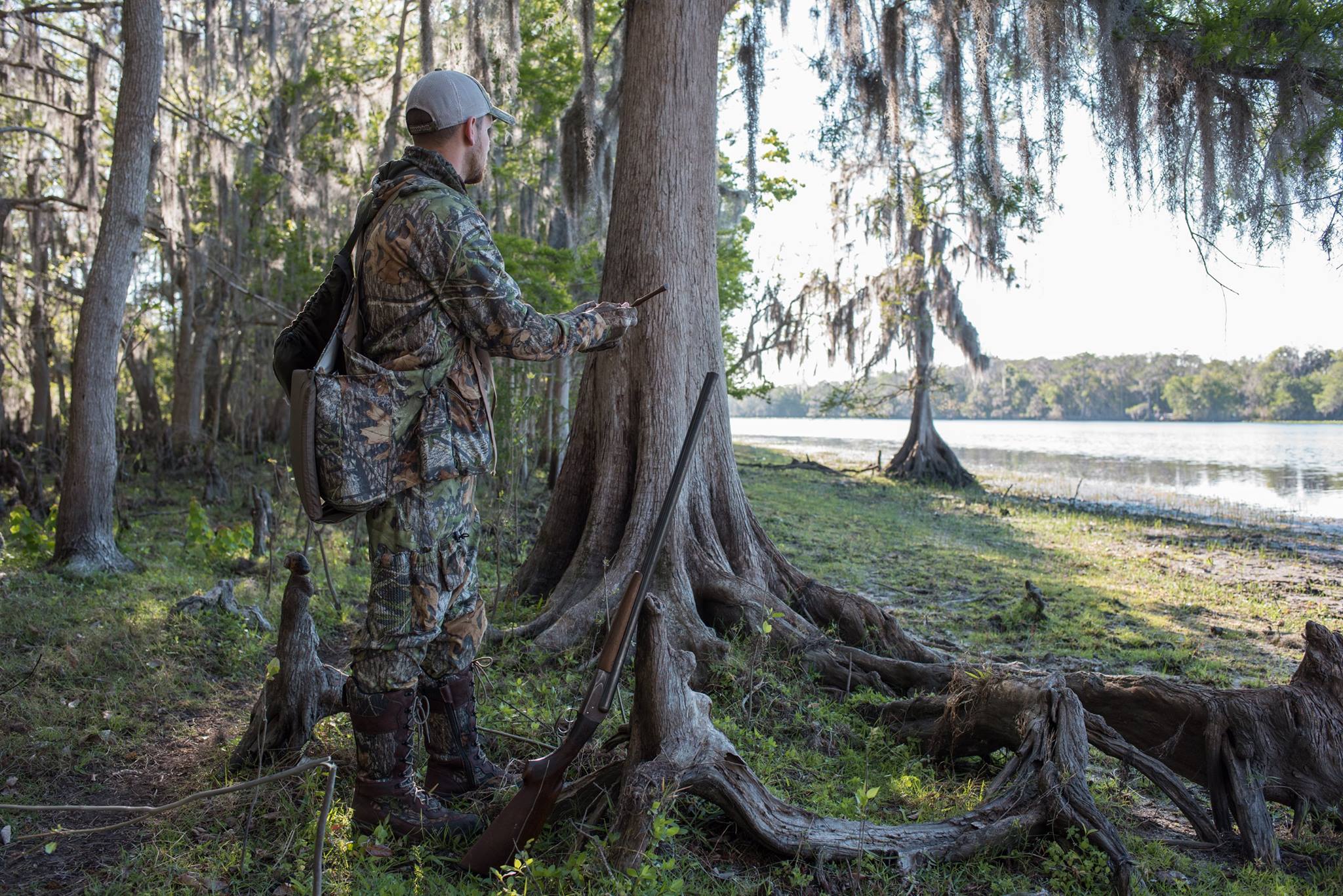 Turkey hunter using a slate call in Florida